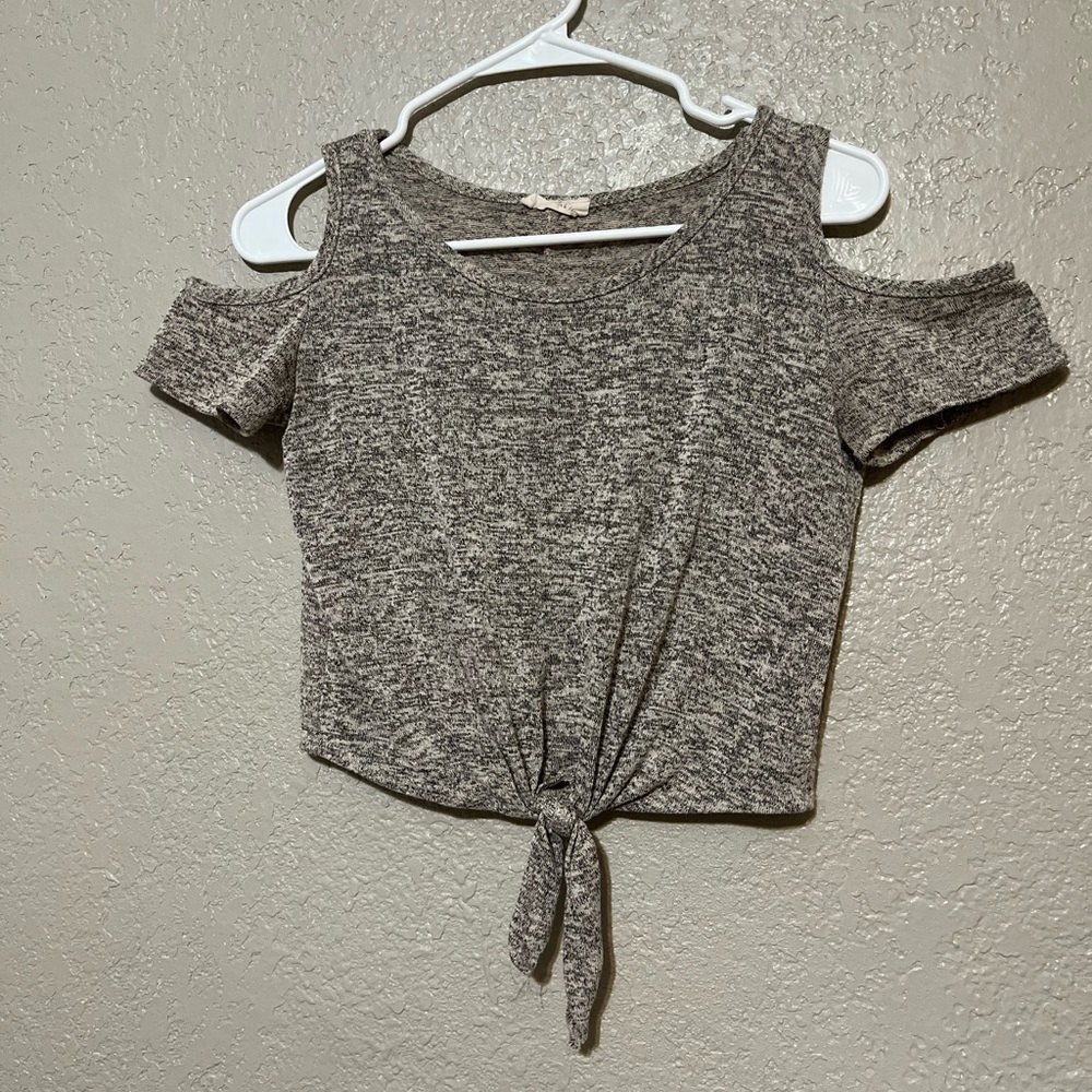 Tie in front Tan & Grey Crop Top ; Punc